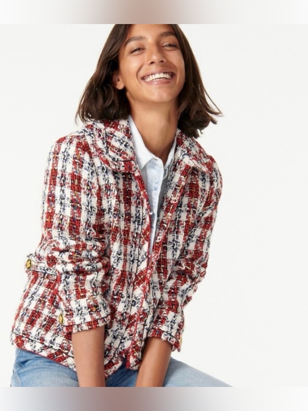 J. Crew Collared Lady Jacket Painterly Tweed Size 8 AR436 Red White